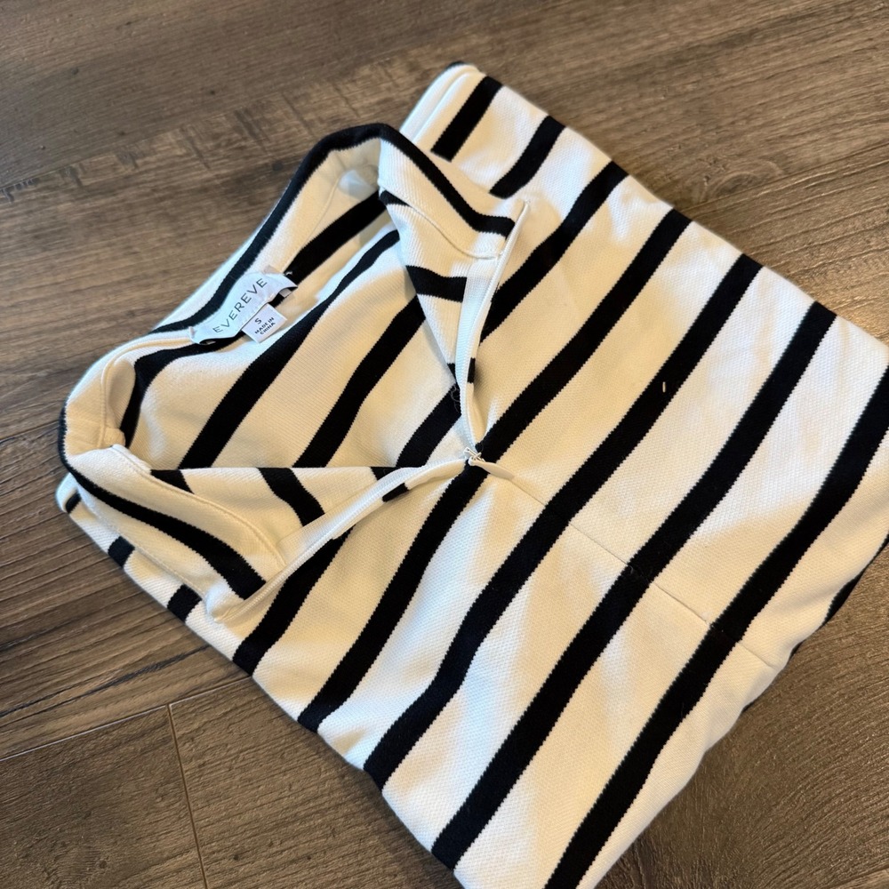 Evereve Jane Striped Quarter Zip Top Pullover Mock Neck Small EK5228623E